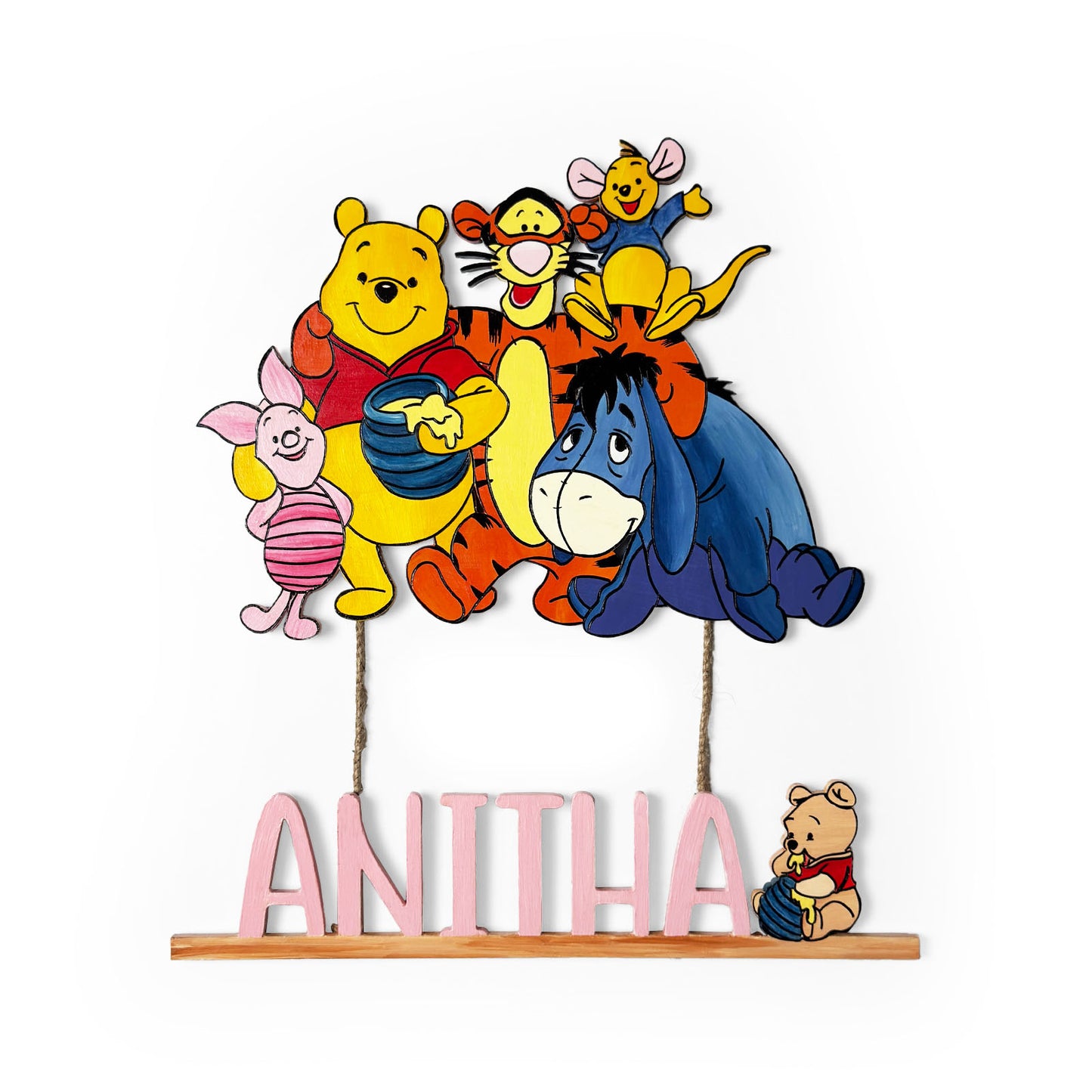 Winnie-the-Pooh Themed Hand-Painted Wooden Kids Name Plate