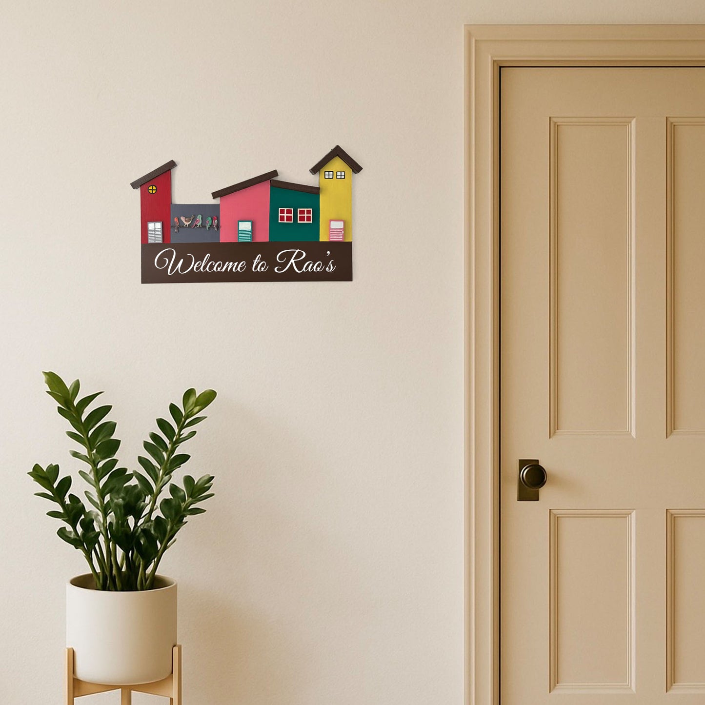 Hut-Shaped Hand-Painted Wooden Name Plate For Home - Hut Board Design 4