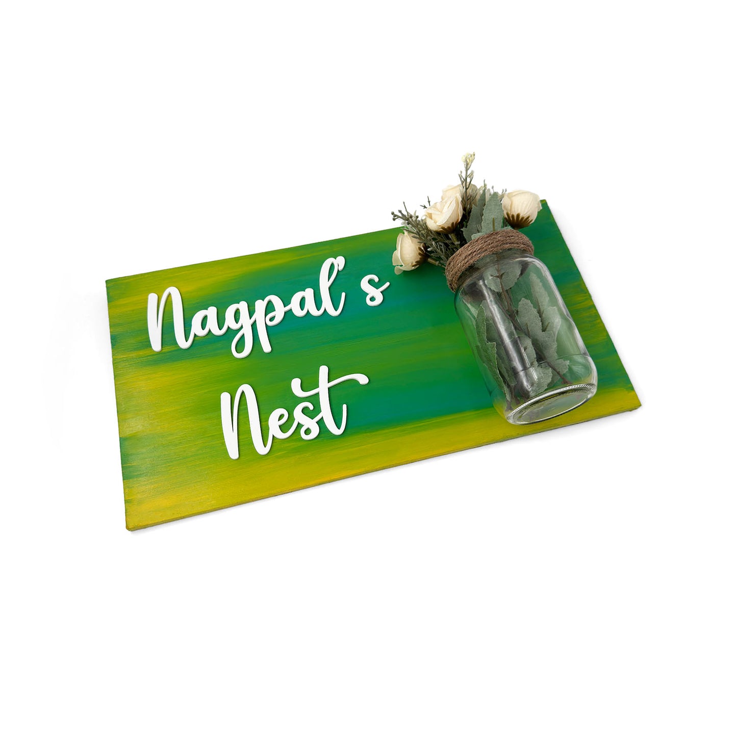 Hand-Painted Wooden Name Plate With Jar For Home - Only Jar Board