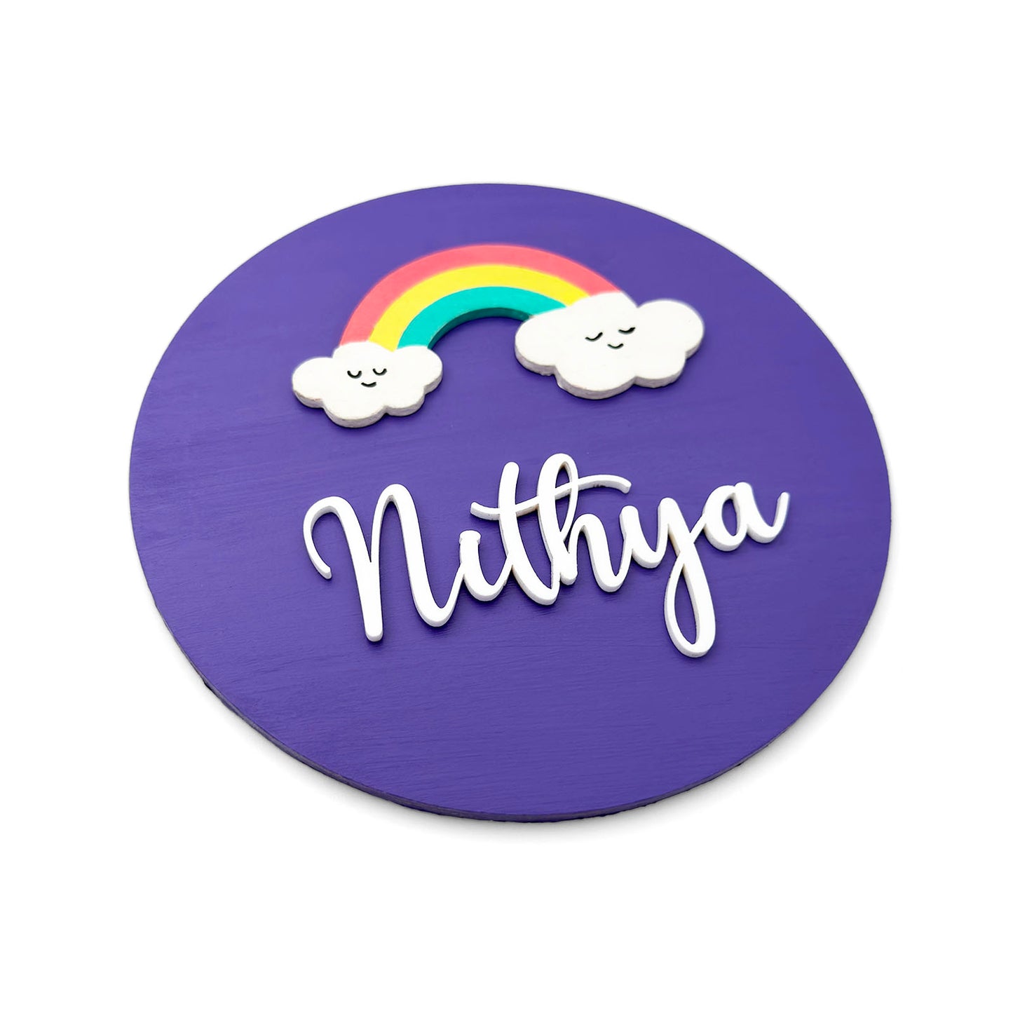Rainbow Themed Hand-Painted Wooden Mini Kids Name Plate