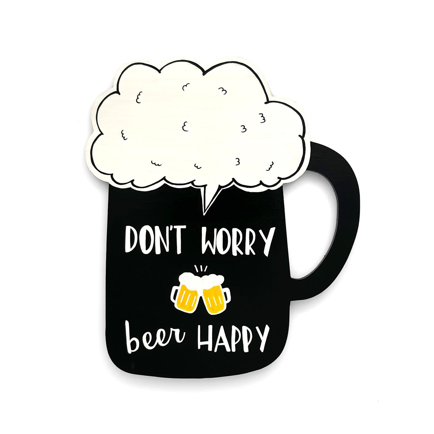 Don't Worry, Beer Happy Hand-Painted Wooden Bar Room Hanging