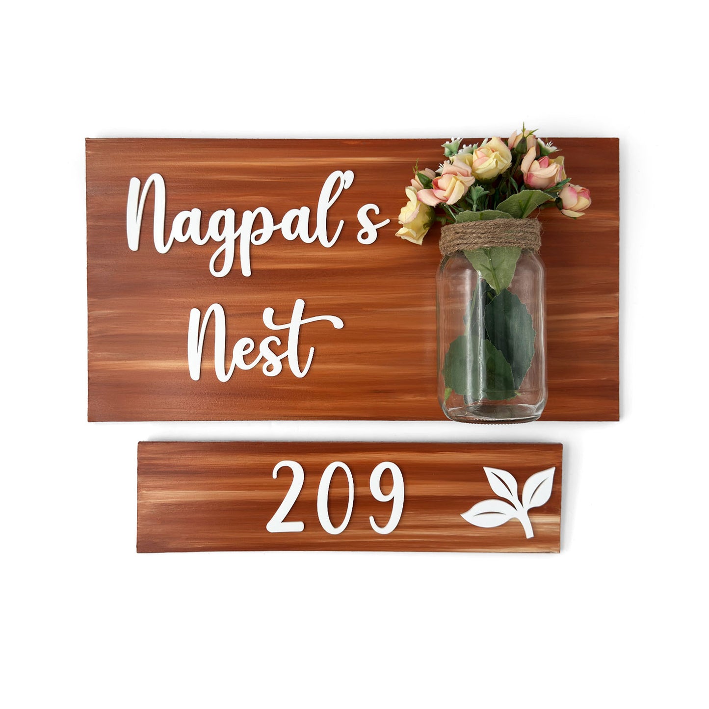 Hand-Painted Wooden Name Plate With Jar For Home - Jar Board & One Plank