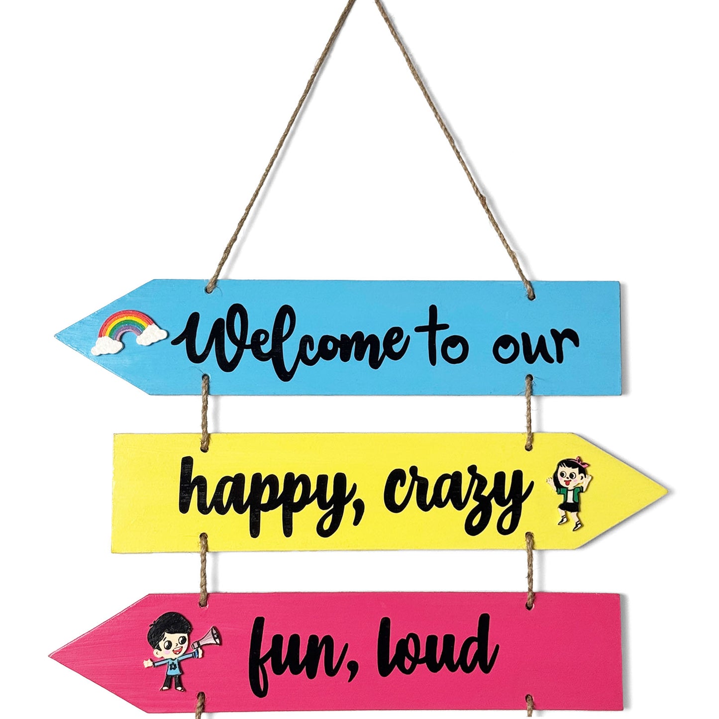 Welcome To Our Home Hand-Painted Wooden Arrow Plank Wall Hanging - Design 6