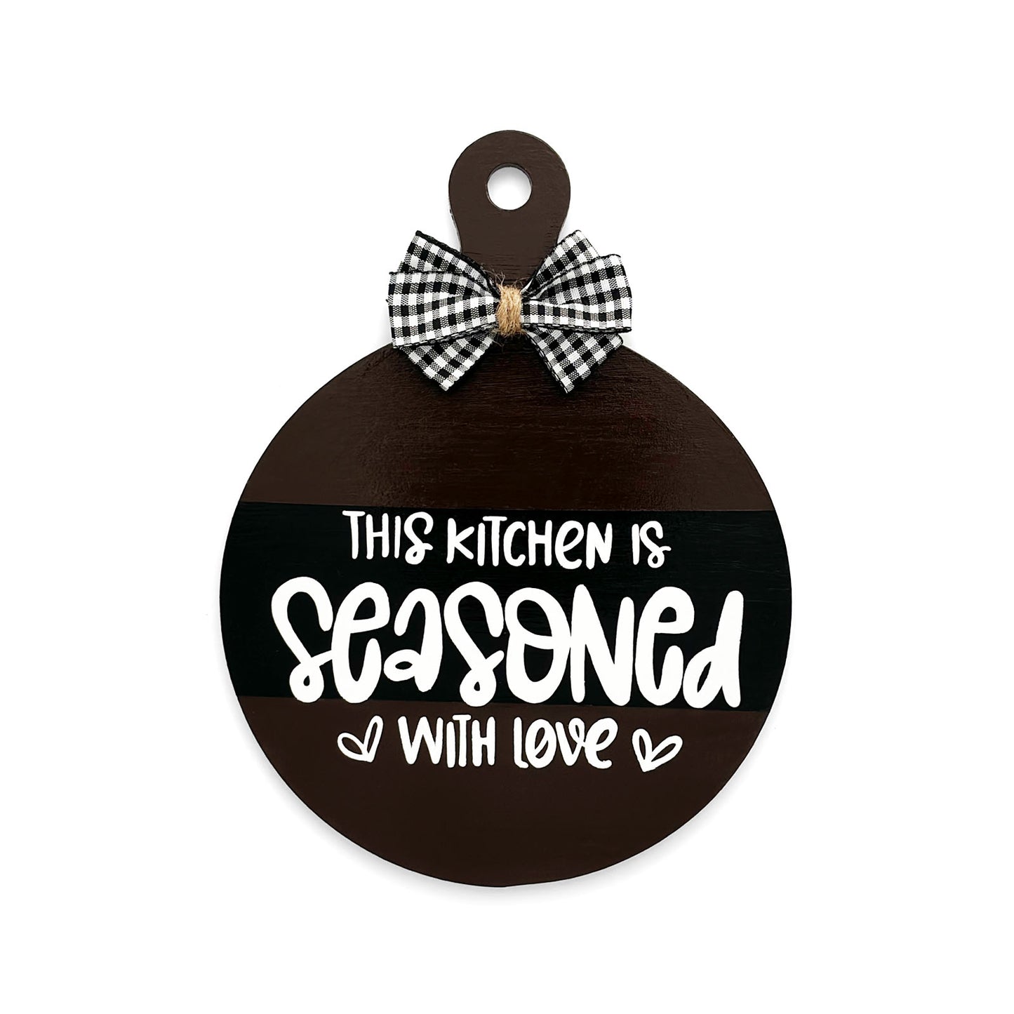 This Kitchen Is Seasoned With Love Hand-Painted Wooden Round Chopping Board Kitchen Wall Hanging - Dark Brown