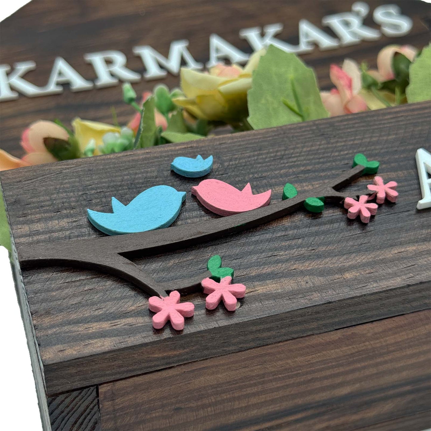 Hut-Shaped Hand-Painted Wooden Planter Name Plate For Home - Wooden Finish