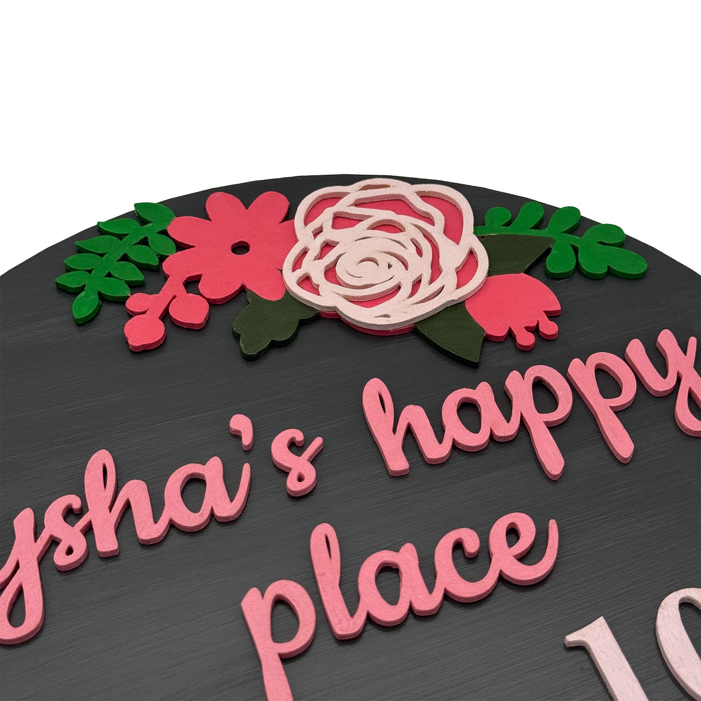 Rose Artwork Hand-Painted Wooden Floral Round Name Plate For Home