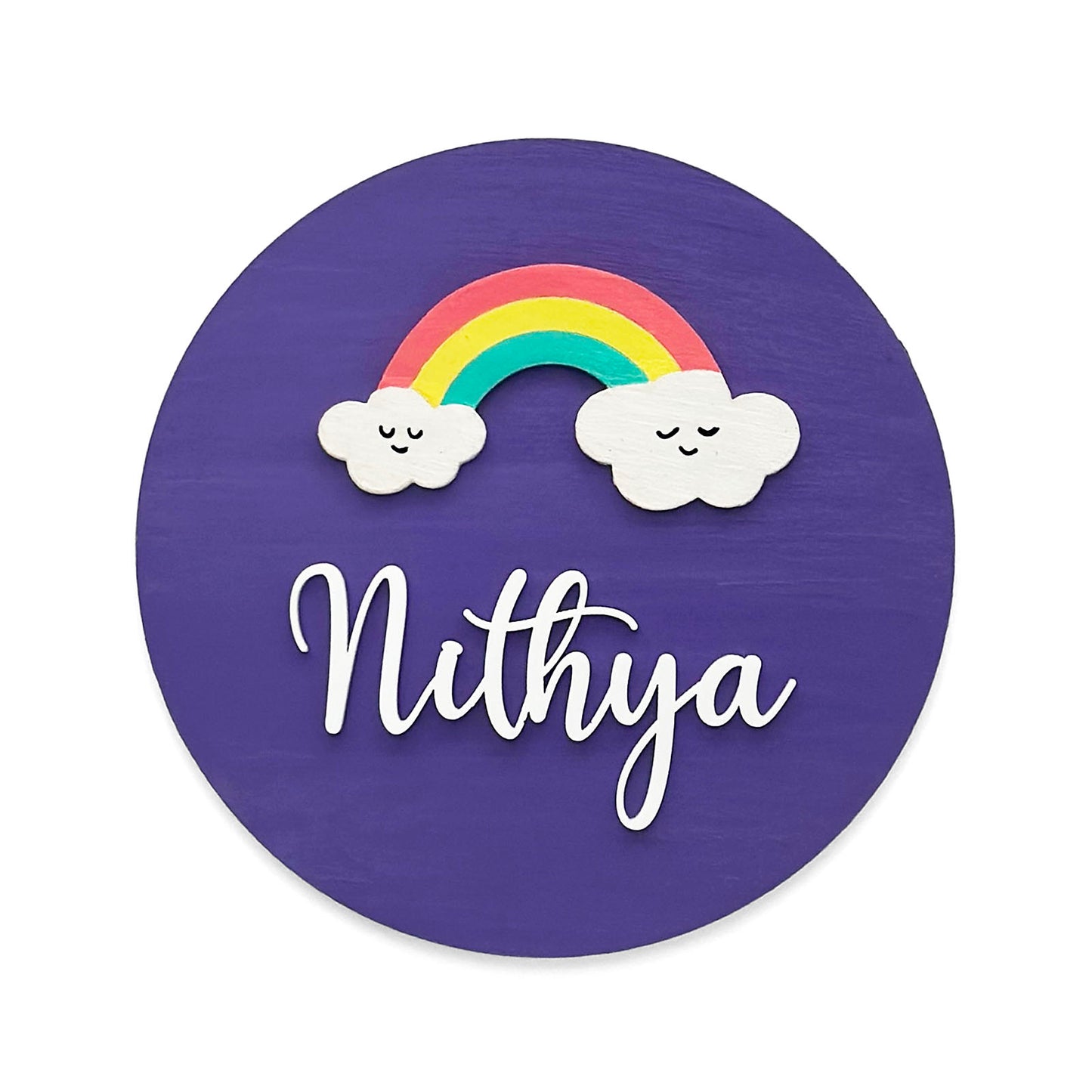 Rainbow Themed Hand-Painted Wooden Mini Kids Name Plate