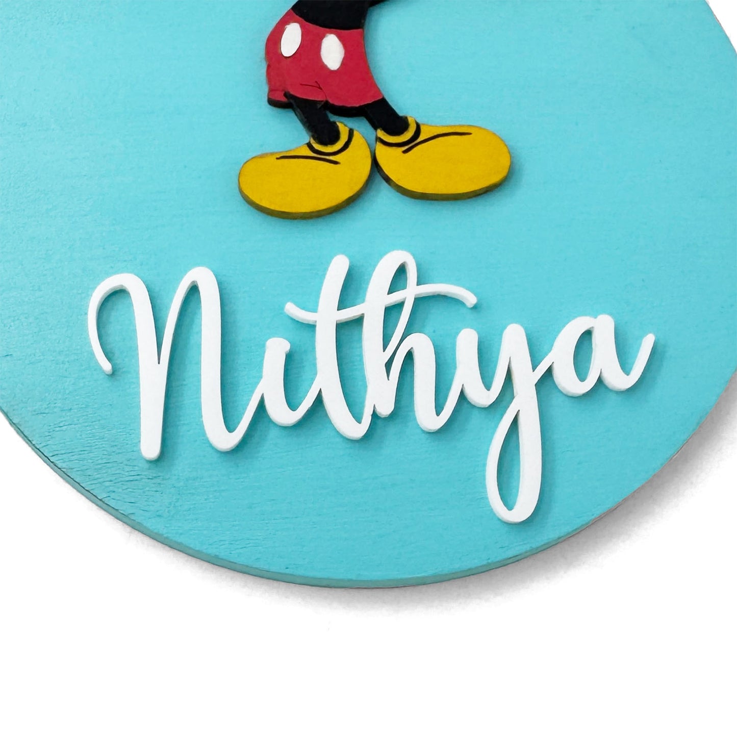 Mickey Mouse Themed Hand-Painted Wooden Name Plate For Kids