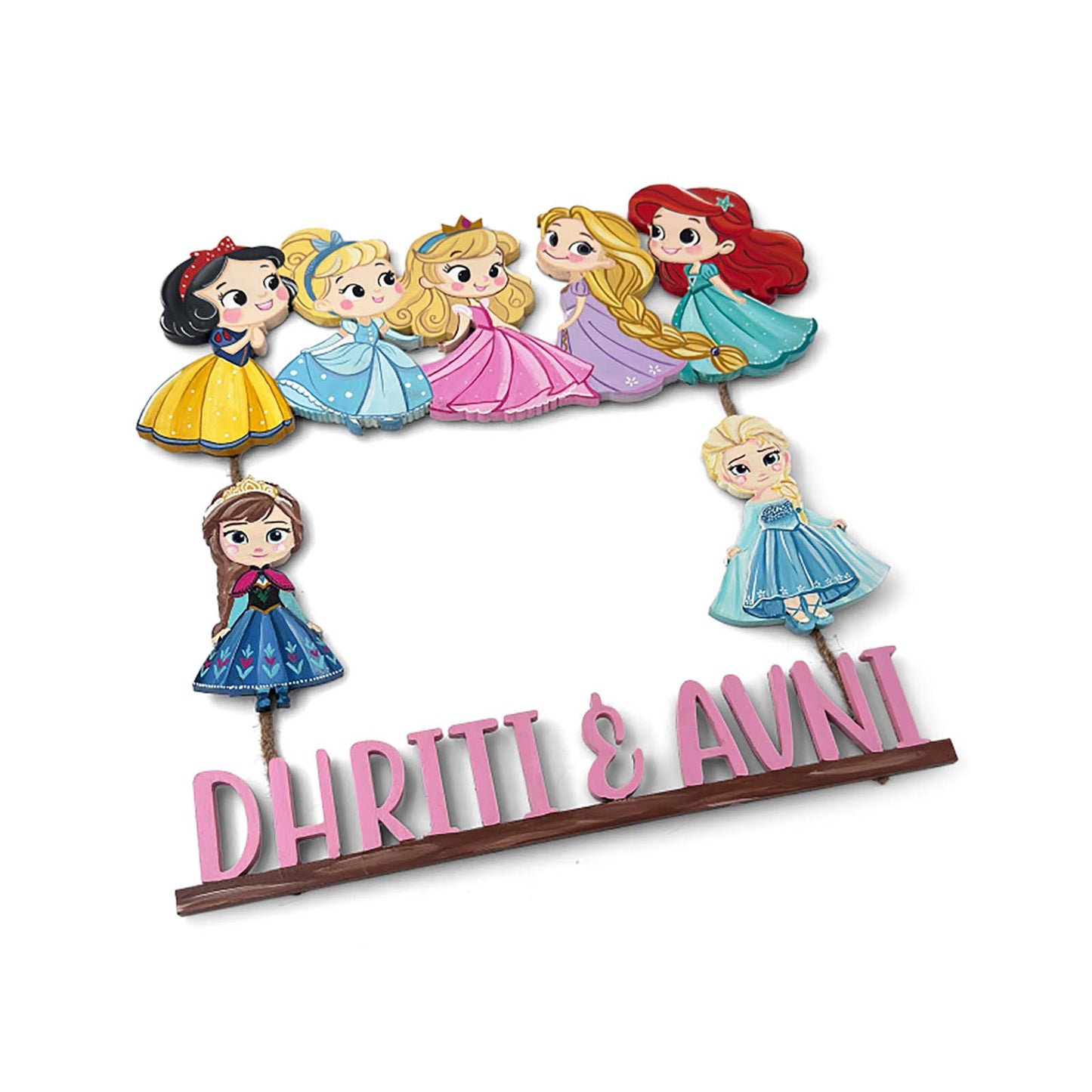 Disney Princess Themed Hand-Painted Wooden Kids Name Plate - Design 1
