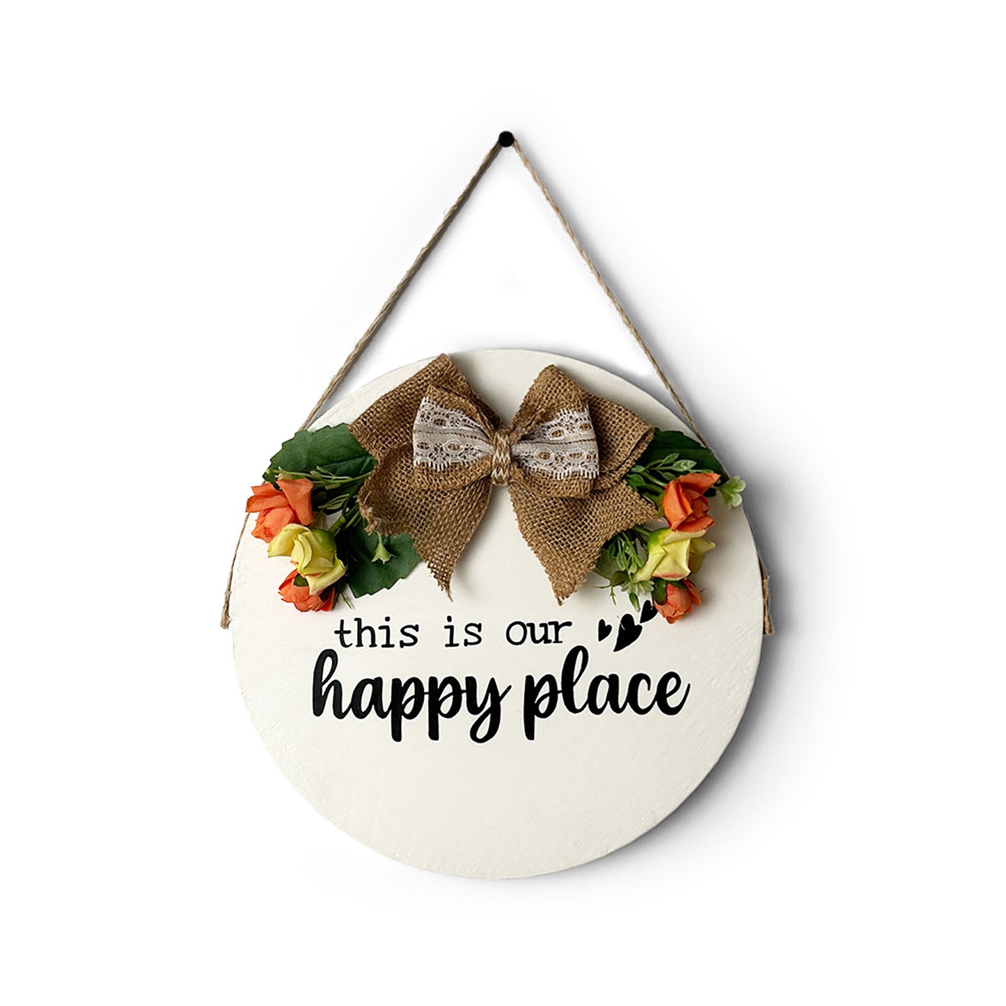 This Is Our Happy Place Hand-Painted Wooden Door Hanger - White