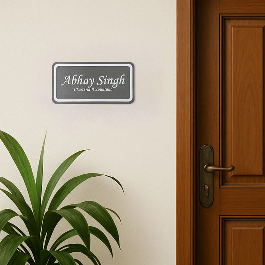 Rectangular Hand-Painted Wooden Name Plate For Professionals - Grey