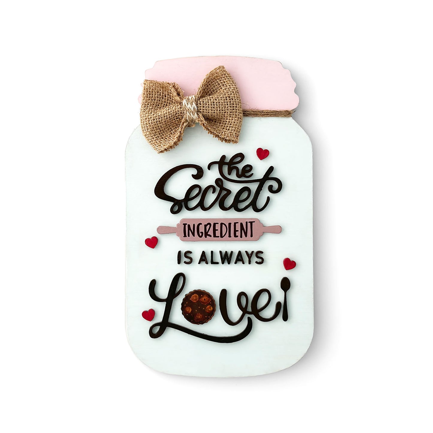 The Secret Ingredient Is Always Love Hand-Painted Wooden Jar Kitchen Wall Hanging - Light Blue