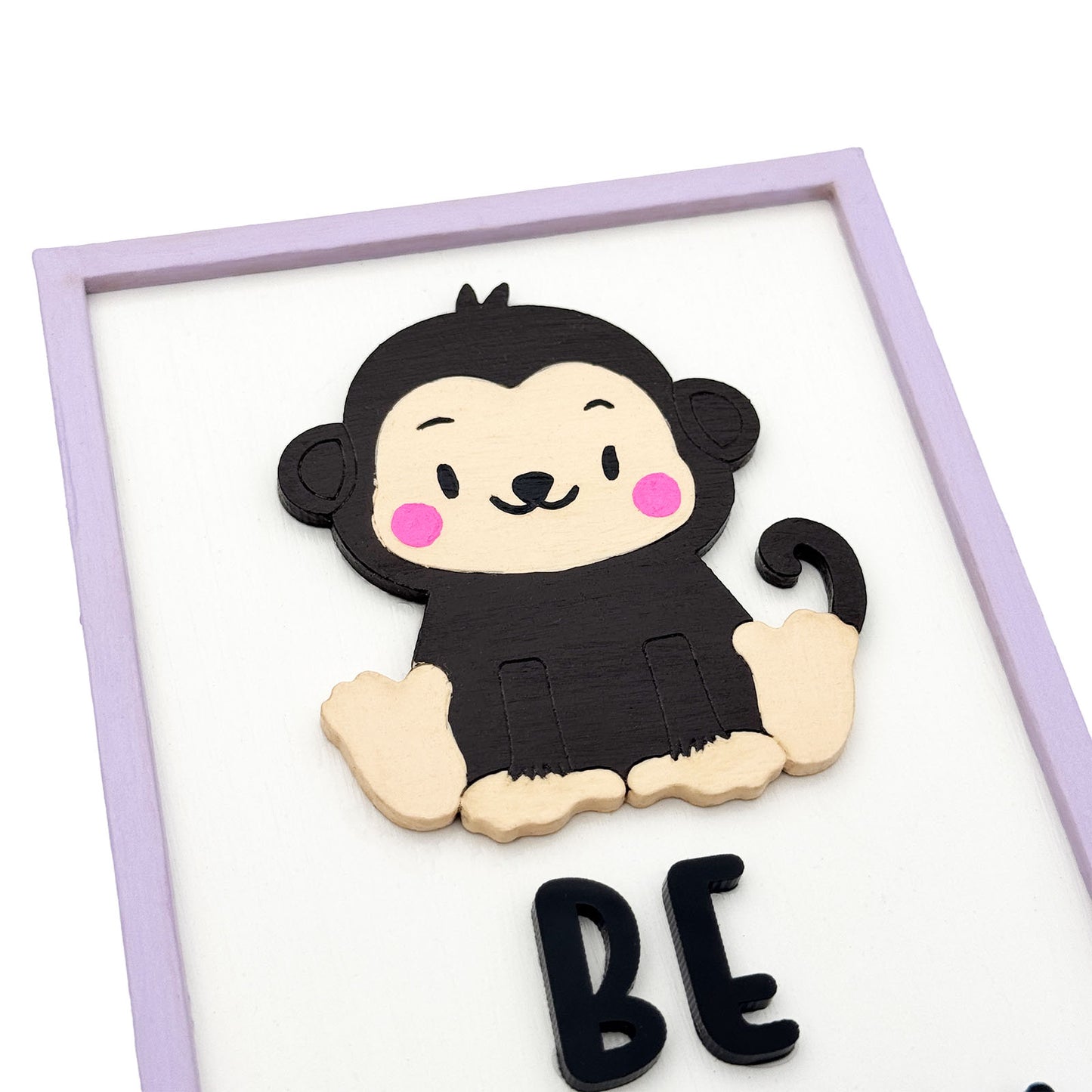 Be Happy Hand-Painted Wooden Kids Wall Frame - Light Purple