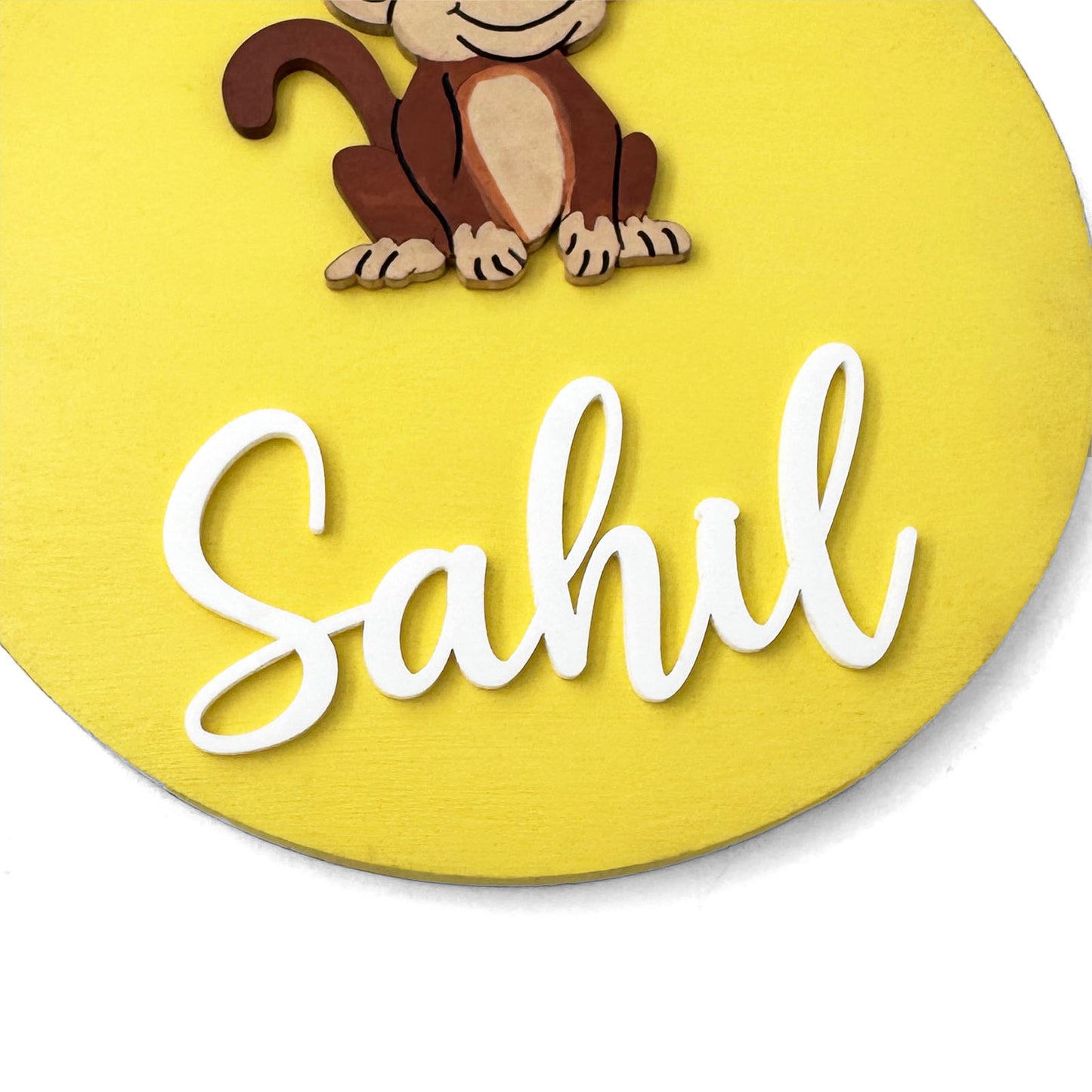 Monkey Themed Hand-Painted Wooden Name Plate For Kids
