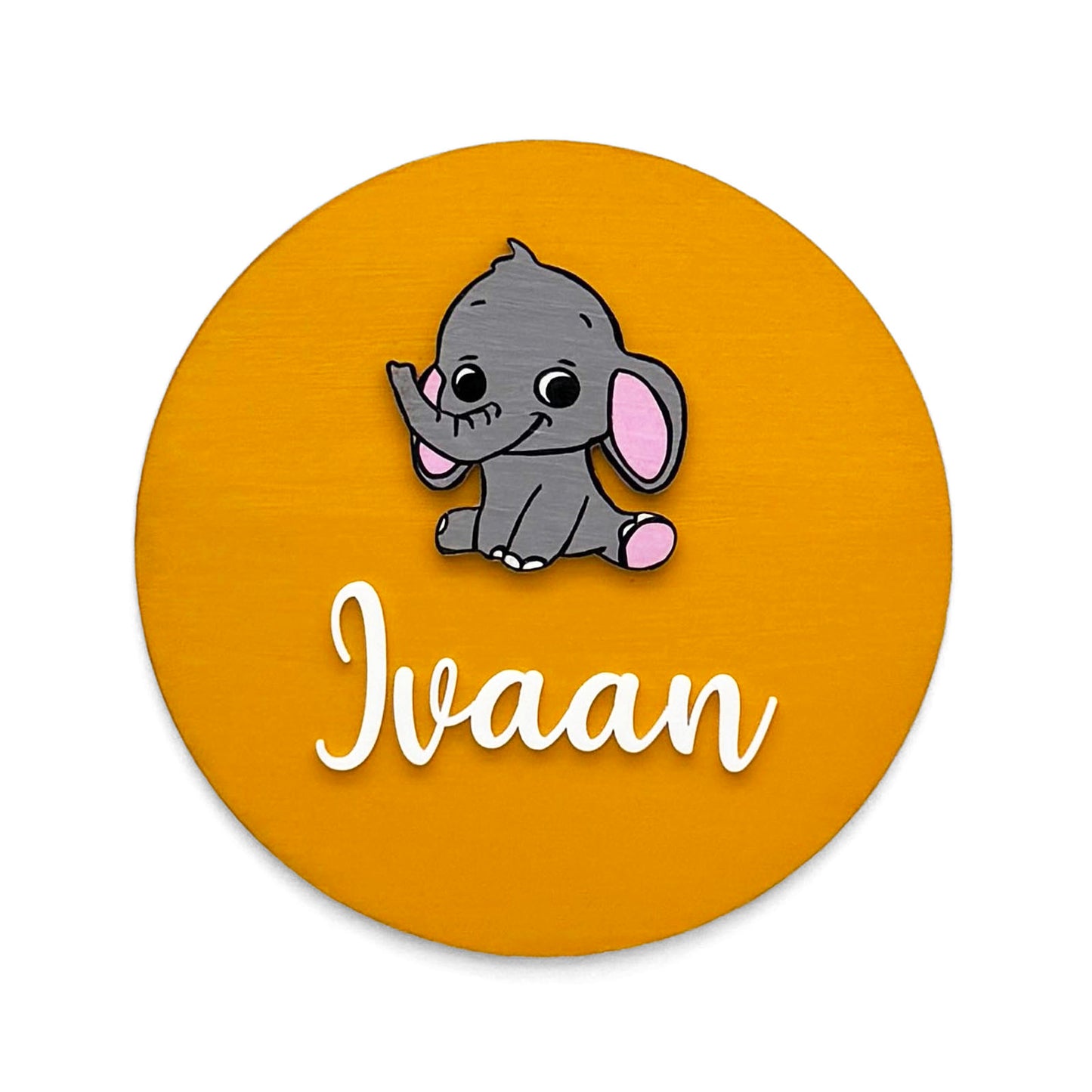 Elephant Themed Hand-Painted Wooden Mini Kids Name Plate