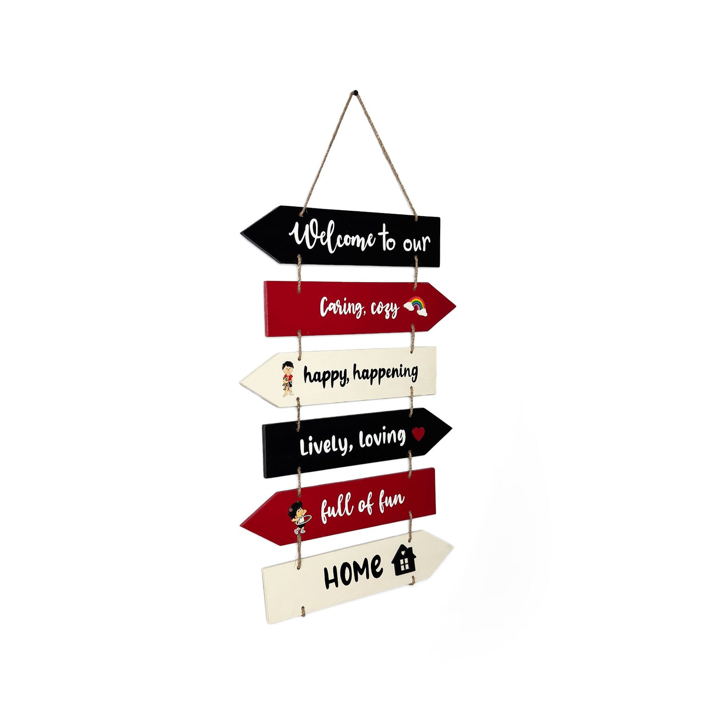 Welcome To Our Home Hand-Painted Wooden Arrow Plank Wall Hanging - Design 9