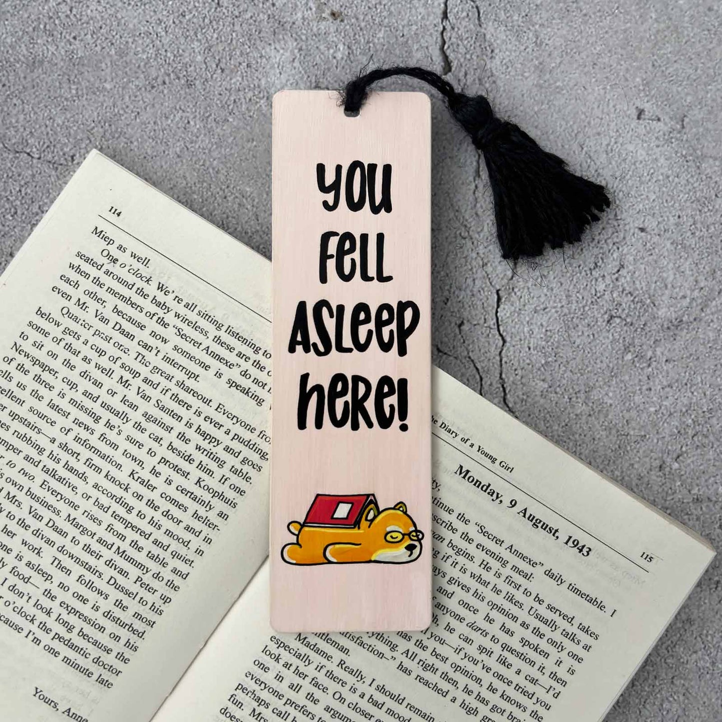 Hand-Painted Wooden Bookmark - You Fell Asleep Here