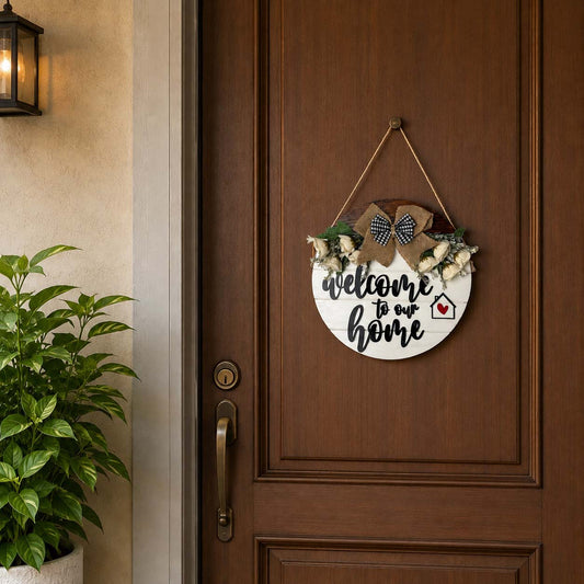 Welcome To Our Home Hand-Painted Wooden Door Hanger - White