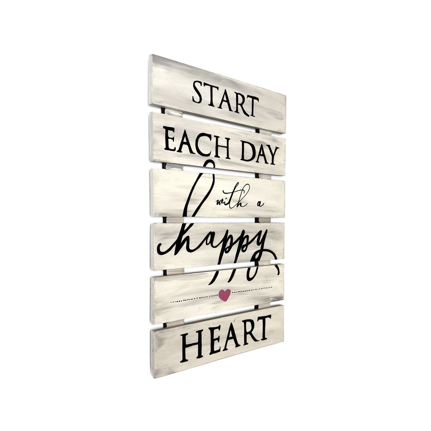 Start Each Day With A Happy Heart Hand-Painted Wooden Wall Hanging