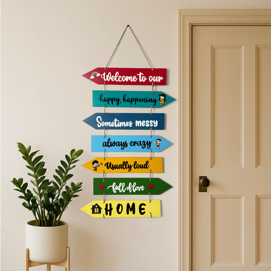 Welcome To Our Home Hand-Painted Wooden Arrow Plank Wall Hanging - Design 8