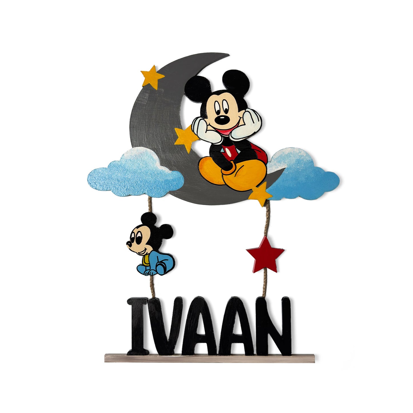 Mickey Mouse Themed Hand-Painted Wooden Kids Name Plate