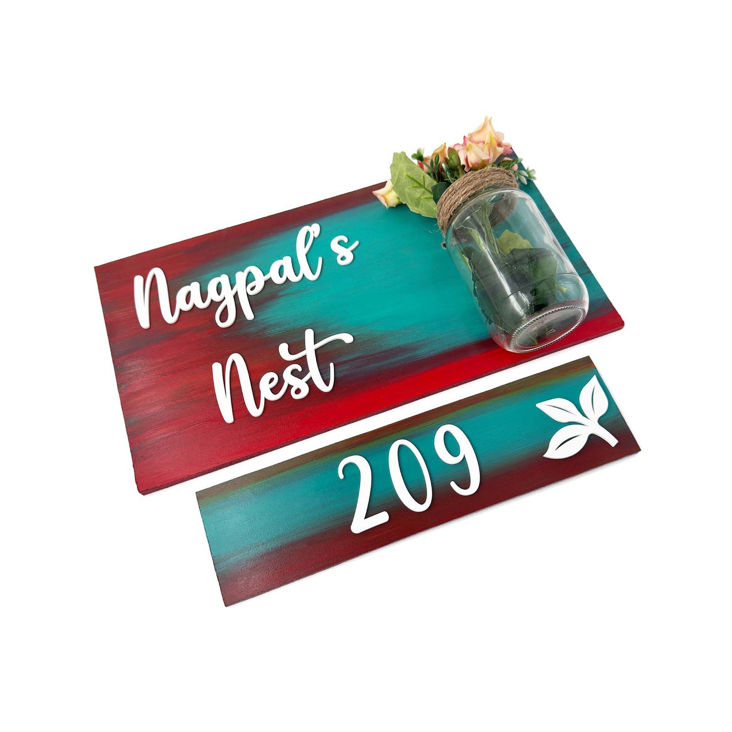 Hand-Painted Wooden Name Plate With Jar For Home - Jar Board & One Plank