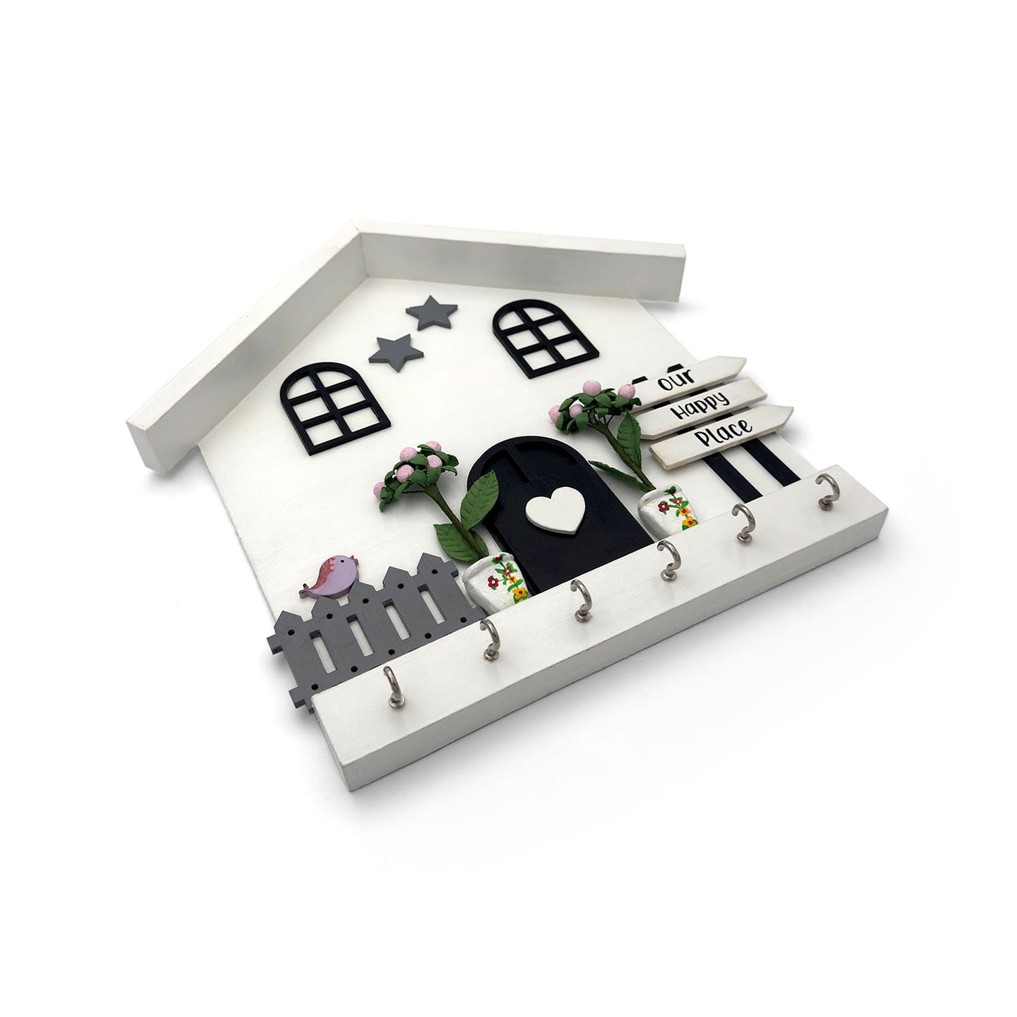 Personalised Hand-Painted Wooden Hut Key Holder - White