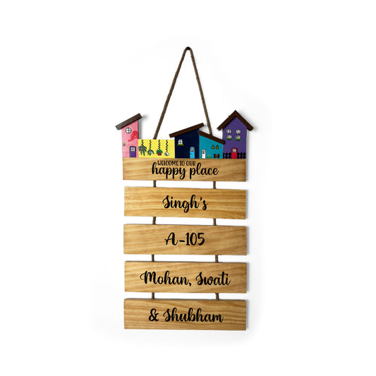 Hut-Shaped Hand-Painted Wooden Name Plate For Home - Hut Board & Four Planks Design 5