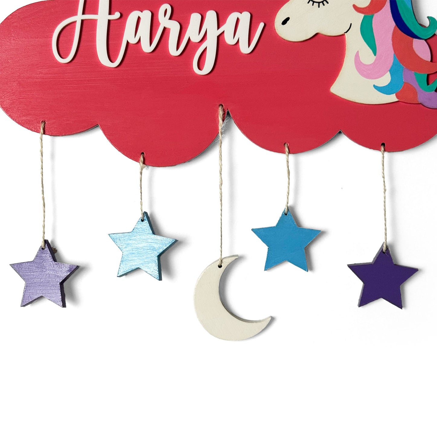 Cloud & Unicorn Themed Hand-Painted Wooden Kids Name Plate