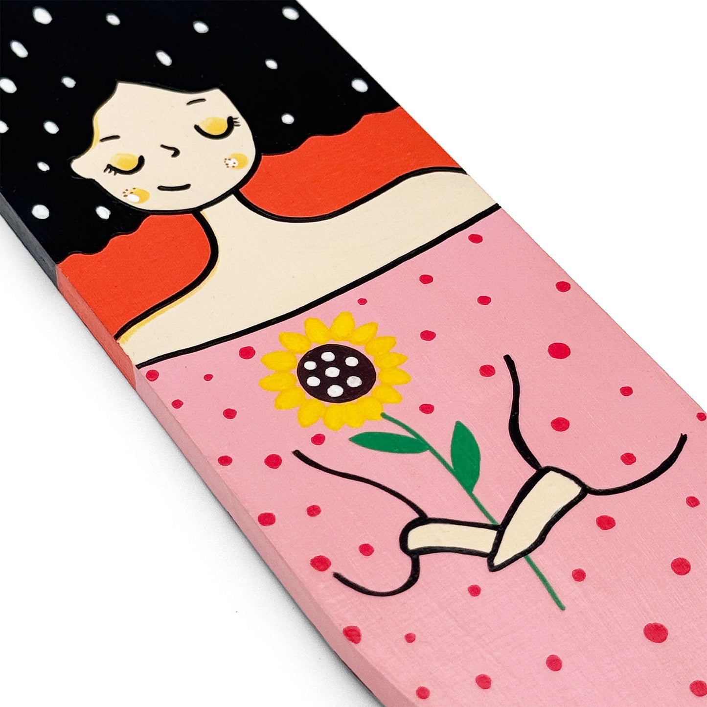 Happy Girl Hand-Painted Wooden Oval Wall Hanging