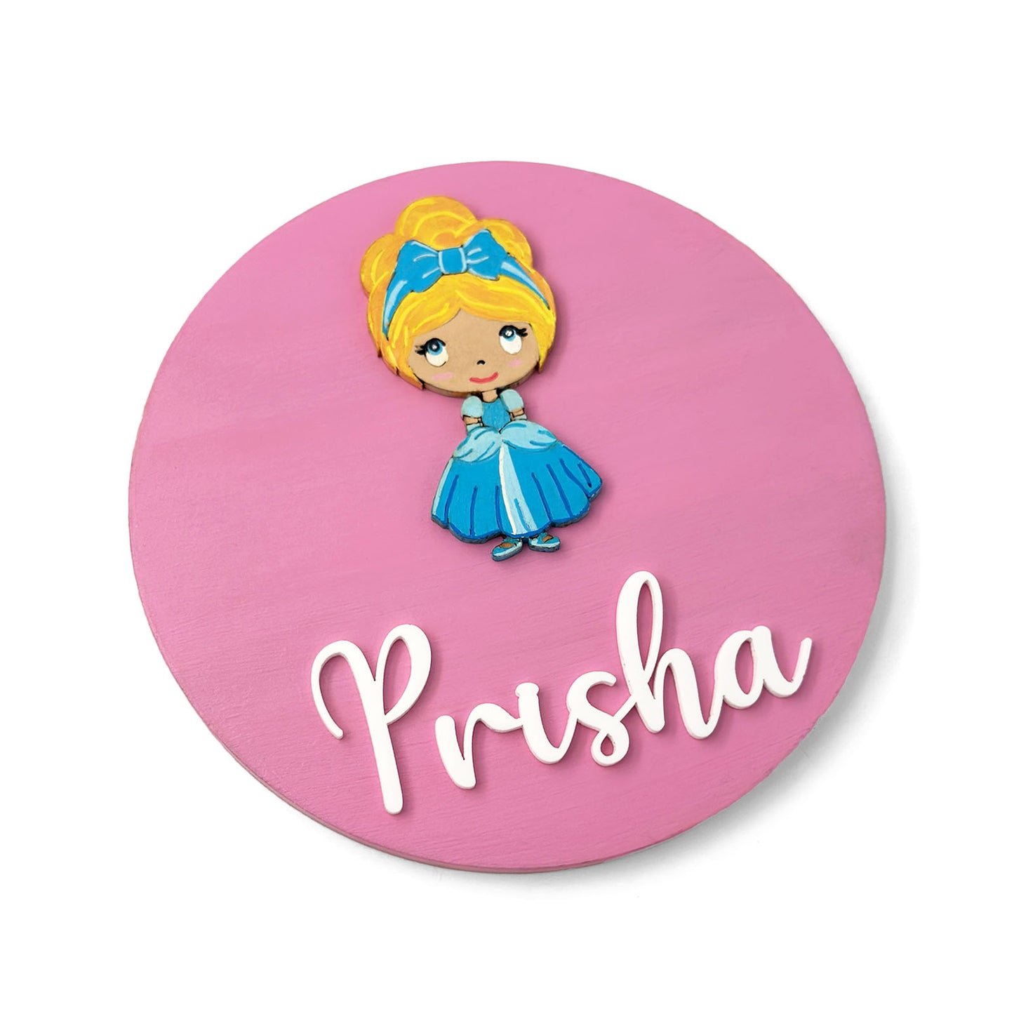 Disney Princess Cinderella Themed Hand-Painted Wooden Name Plate For Kids