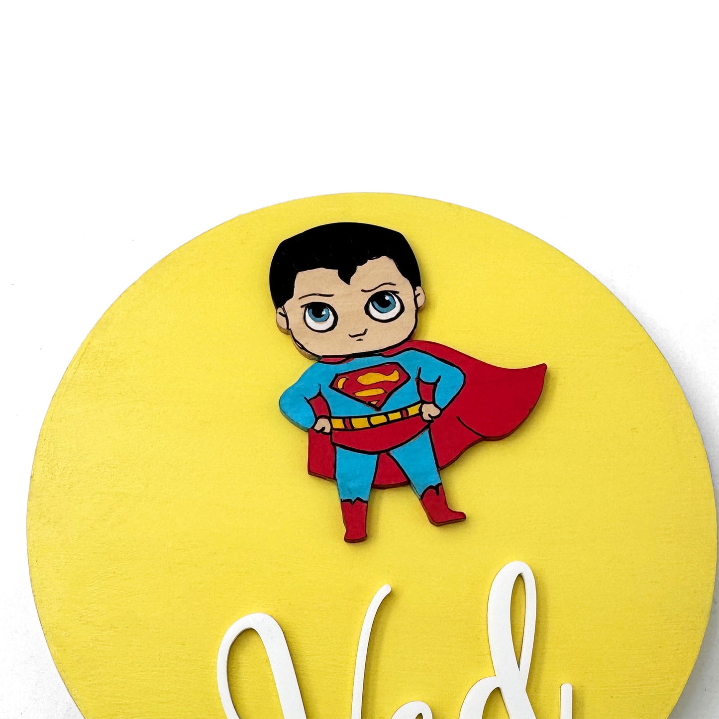 Superman Themed Hand-Painted Wooden Name Plate For Kids