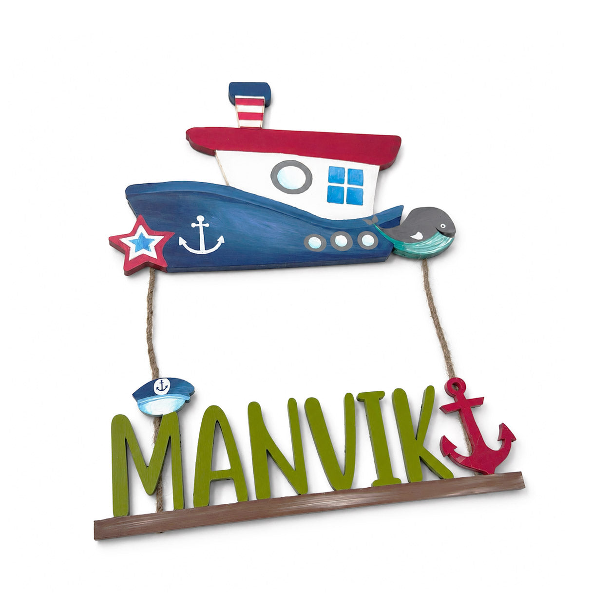 Ship Themed Hand-Painted Wooden Kids Name Plate - Design 1