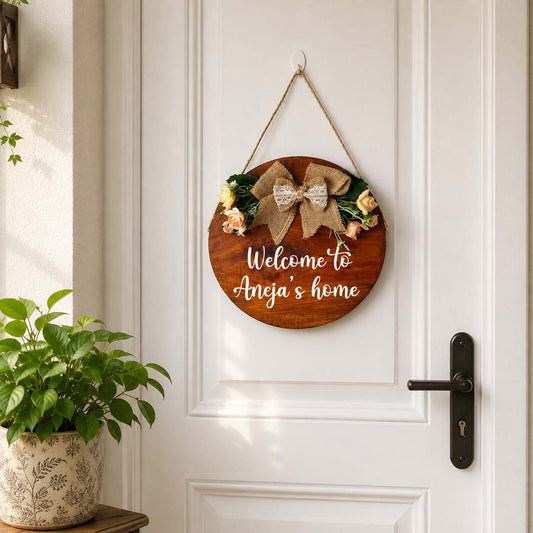 Personalised Hand-Painted Wooden Door Hanger - Wooden Finish