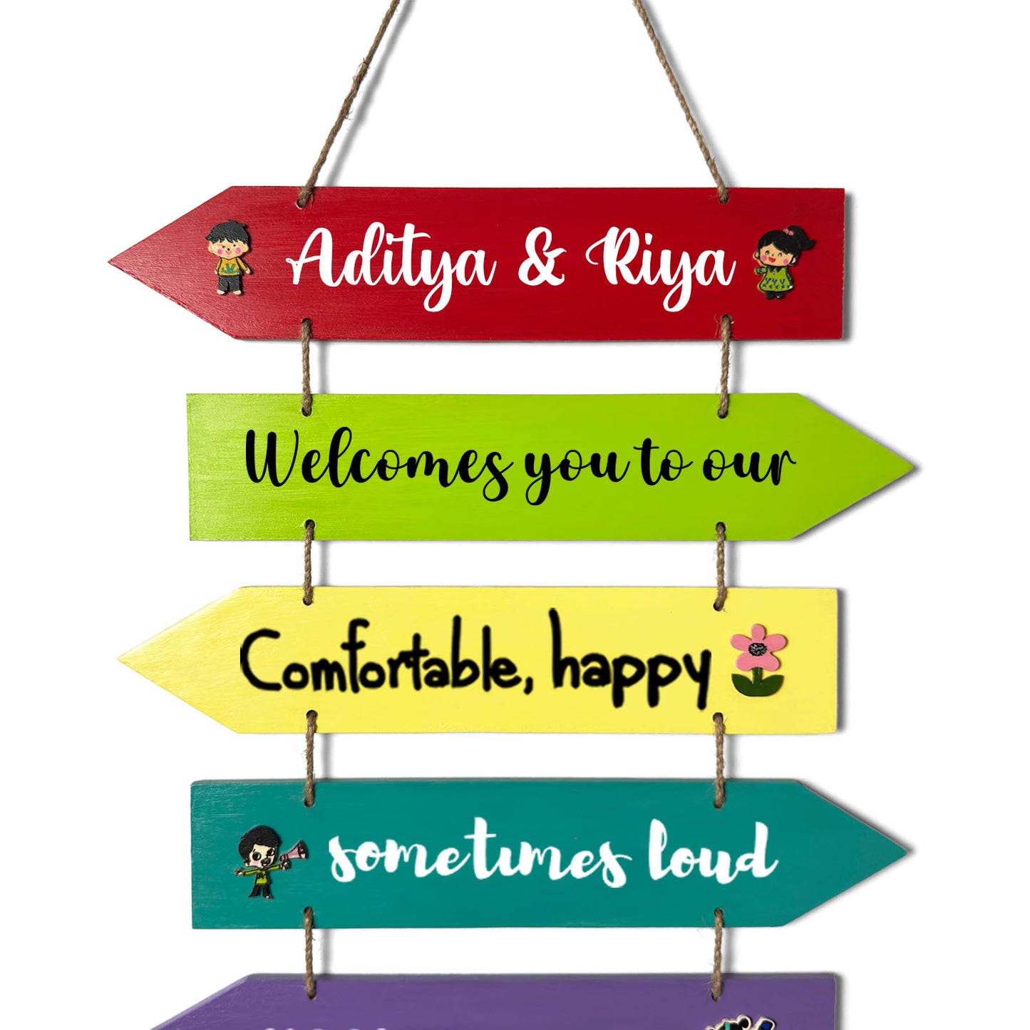 Welcomes You To Our Hand-Painted Wooden Arrow Plank Name Plate For Home