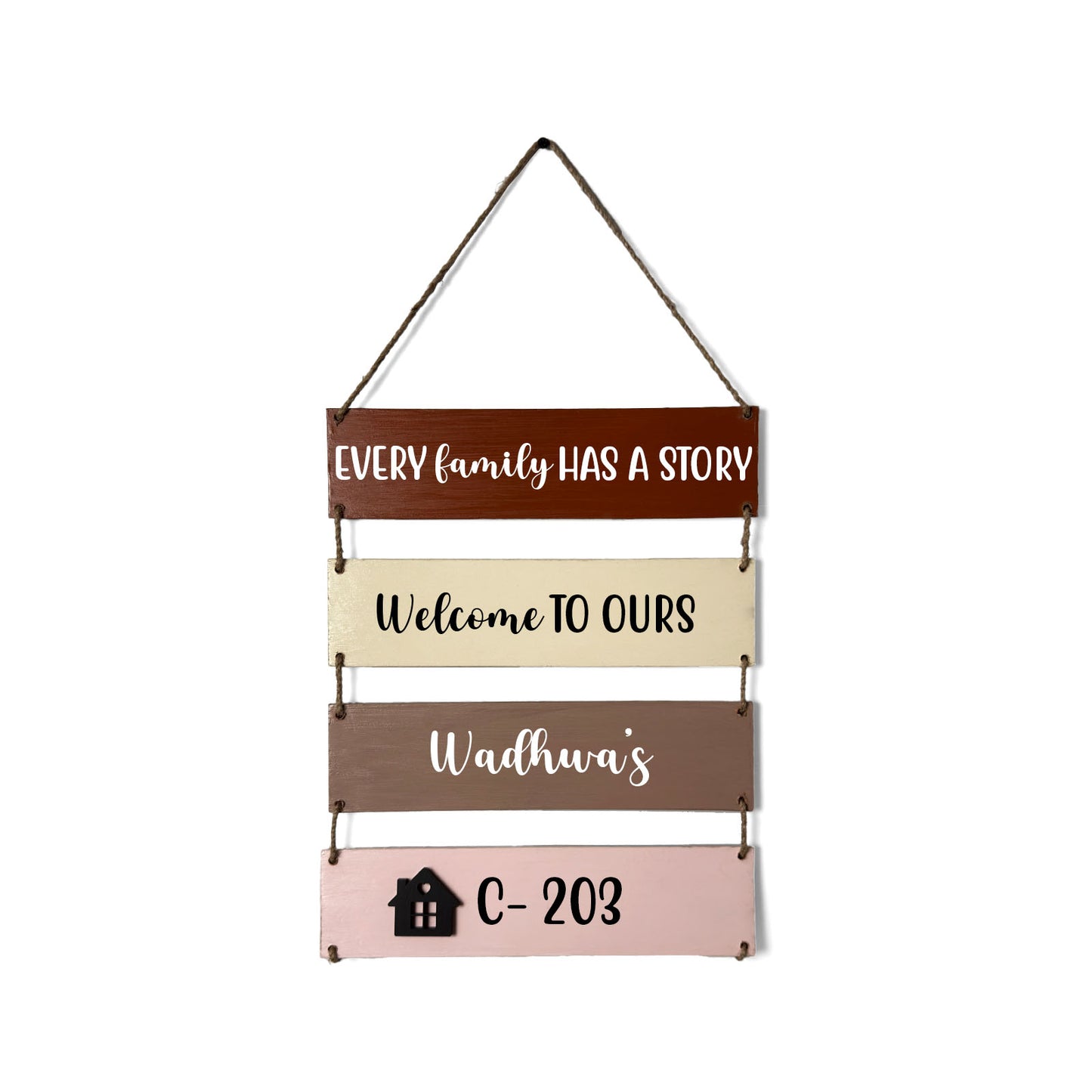 Every Family Has A Story Welcome To Ours Hand-Painted Wooden Plank Name Plate For Home