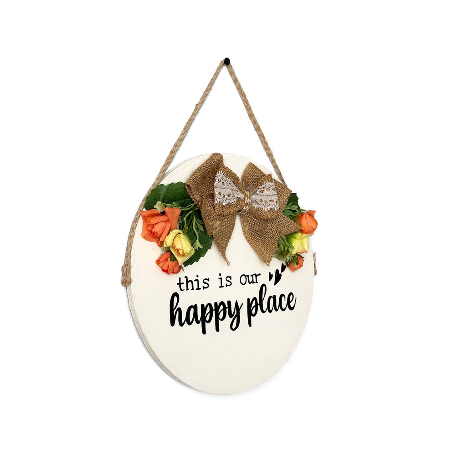 This Is Our Happy Place Hand-Painted Wooden Door Hanger - White