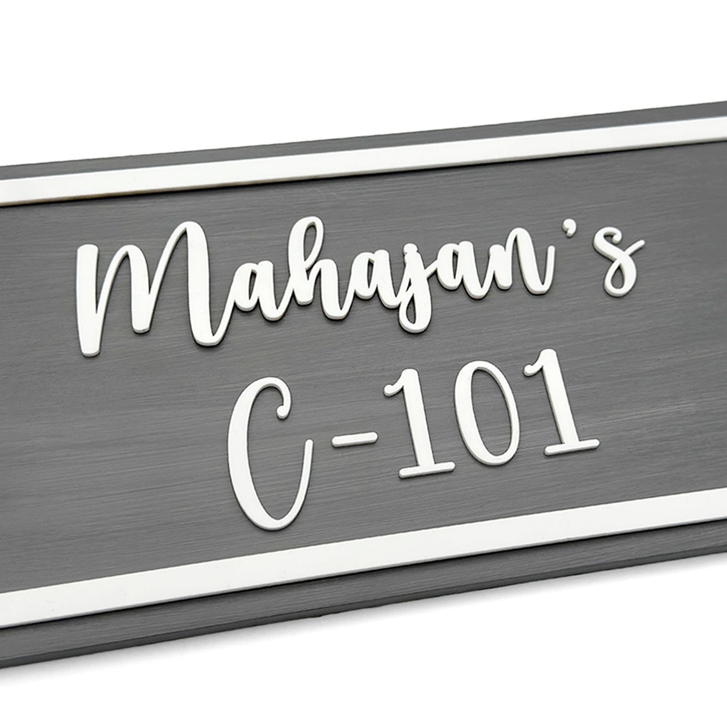 Rectangular Hand-Painted Wooden Name Plate For Home - Grey
