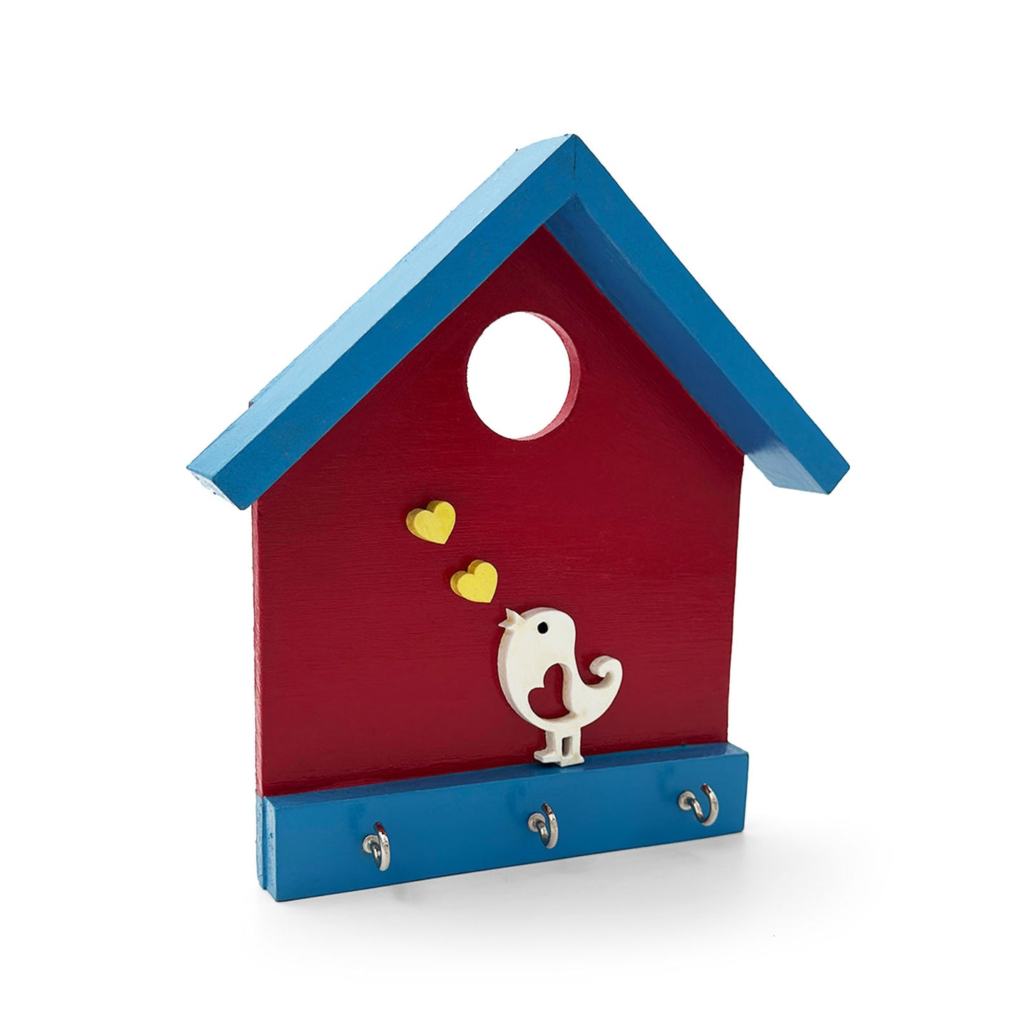 Hand-Painted Wooden Hut Key Holder With Bird
