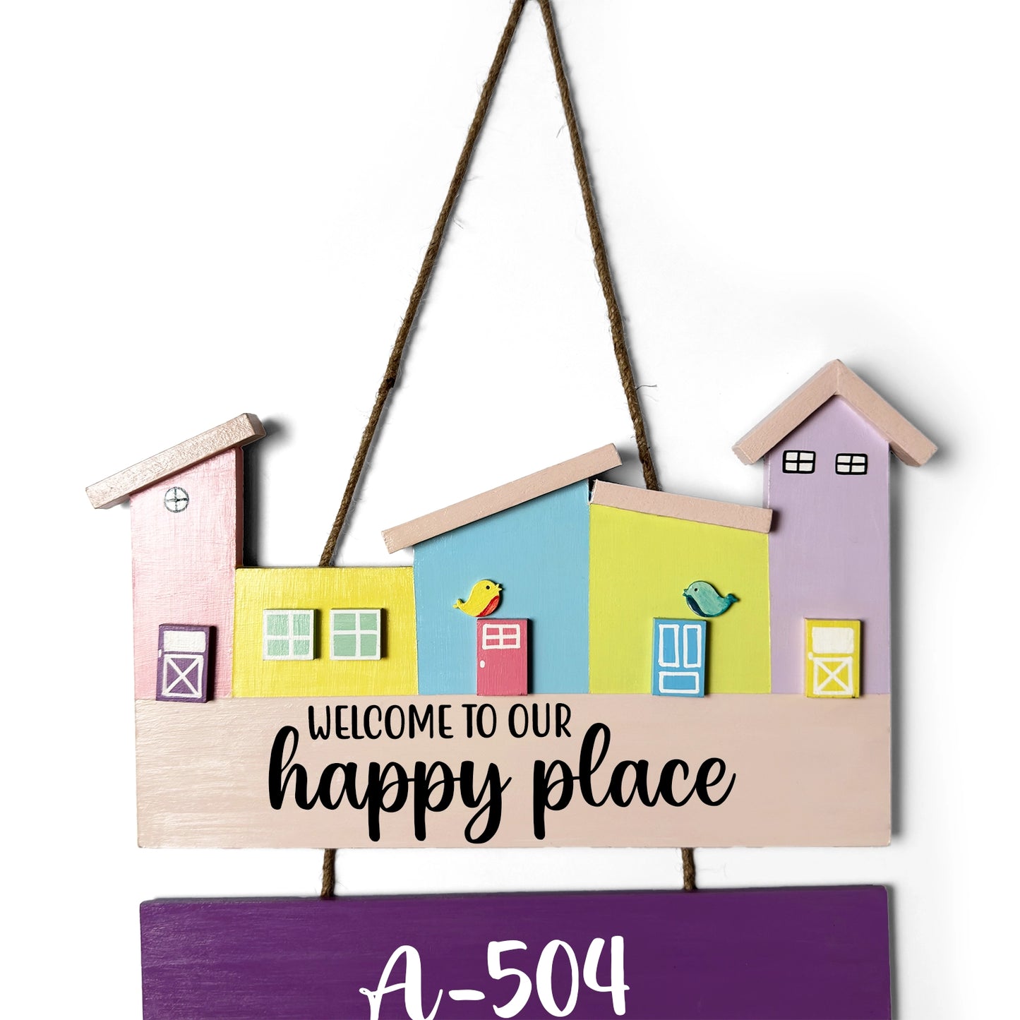 Hut-Shaped Hand-Painted Wooden Name Plate For Home - Hut Board & Two Planks Design 2