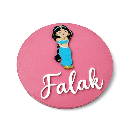 Disney Princess Jasmine Themed Hand-Painted Wooden Name Plate For Kids