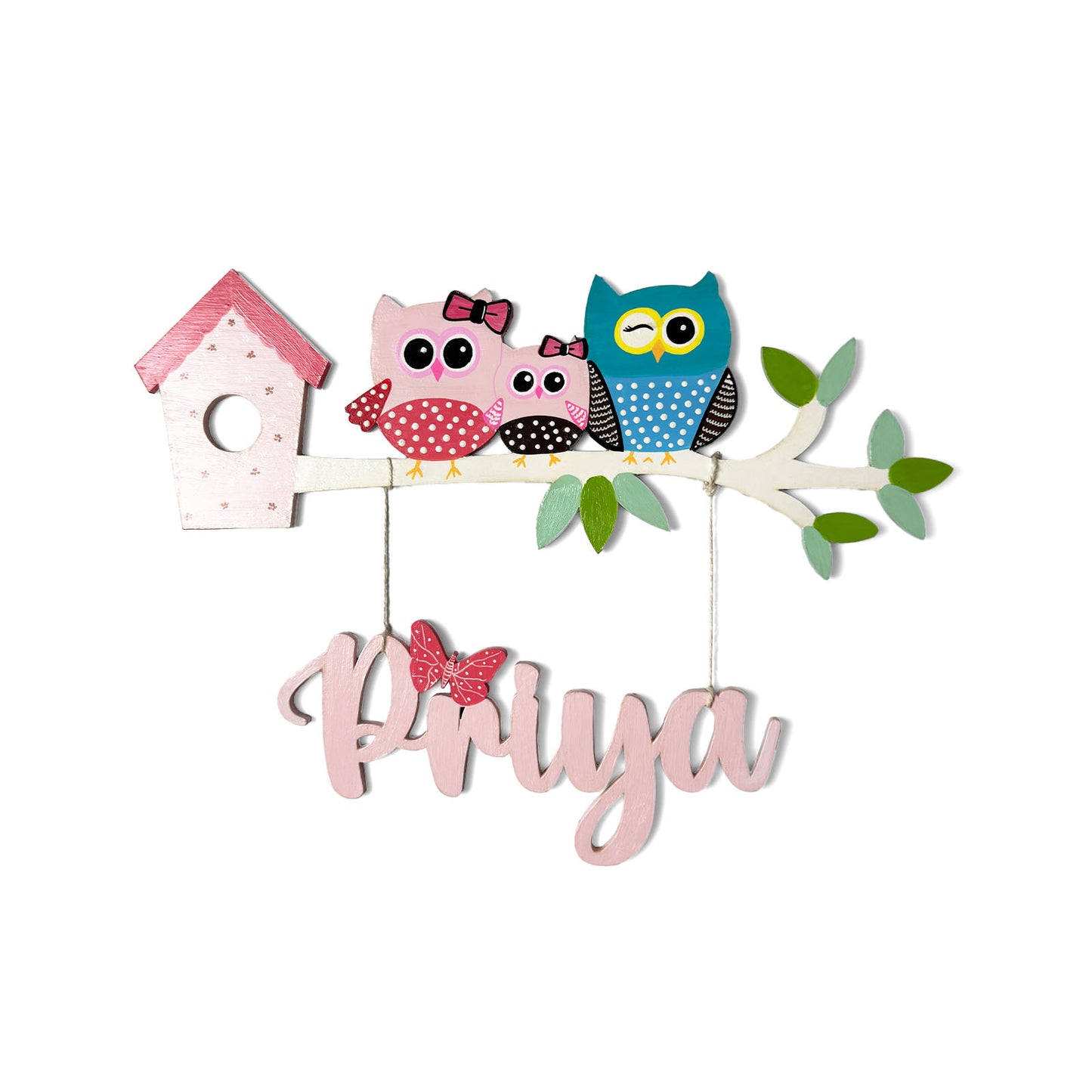 Owl Themed Hand-Painted Wooden Kids Name Plate