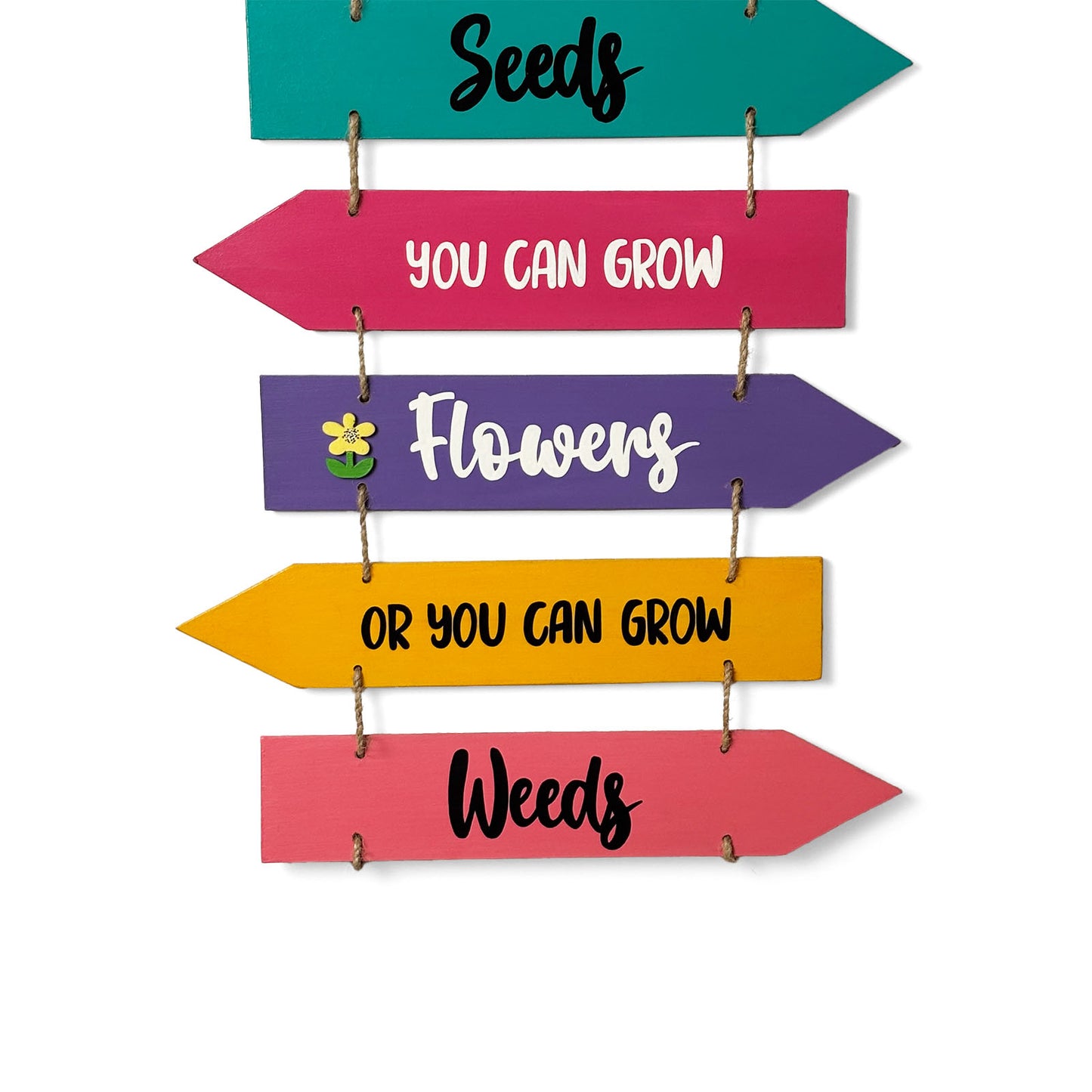 Garden Seeds Flowers Weeds Hand-Painted Wooden Plank Wall Hanging