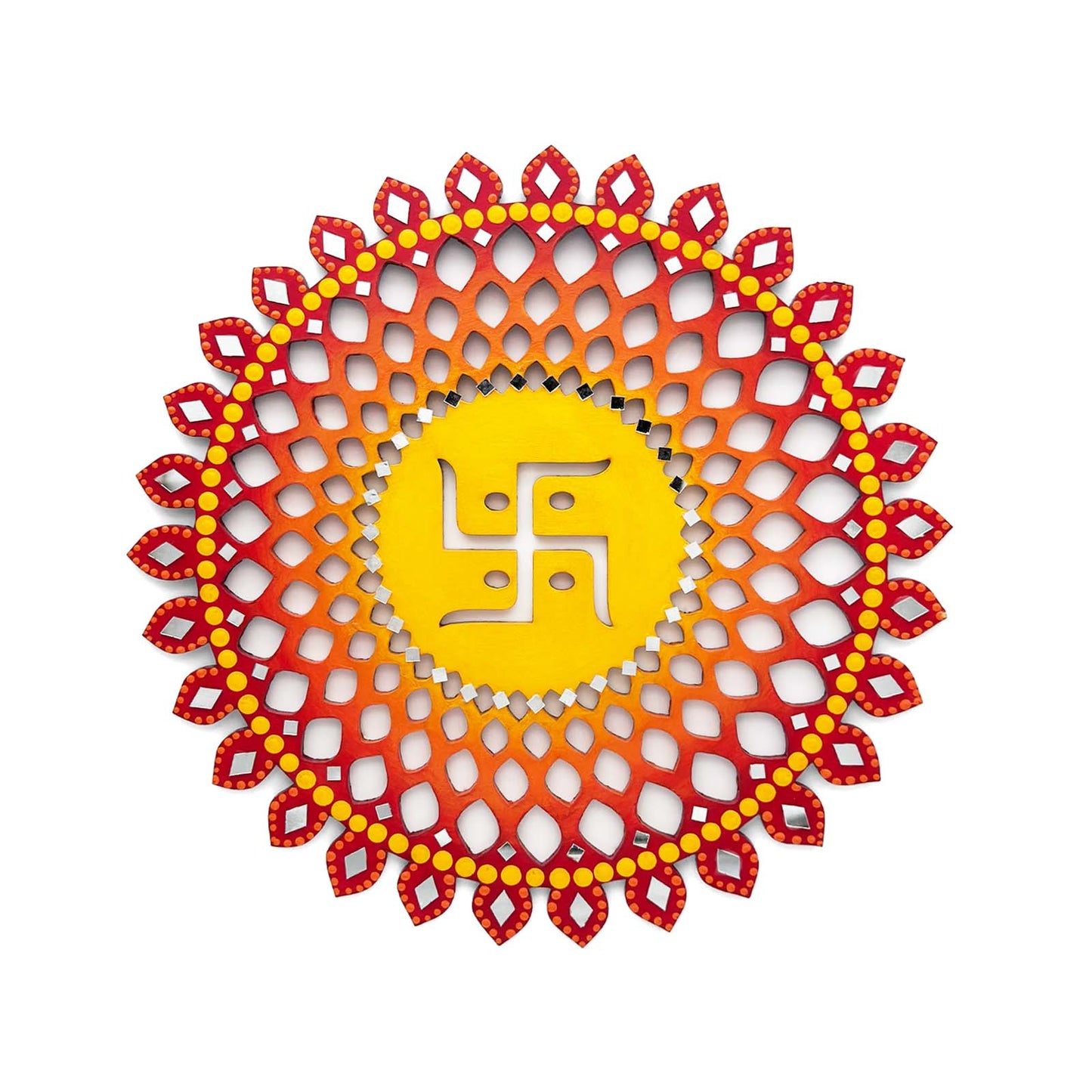 Sahasrara Chakra Swastik Hand-Painted Wooden Wall Hanging - Red