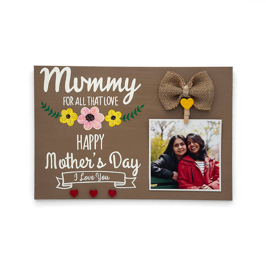 Mother's Day Hand-Painted Wooden Photo Holder - Light Brown
