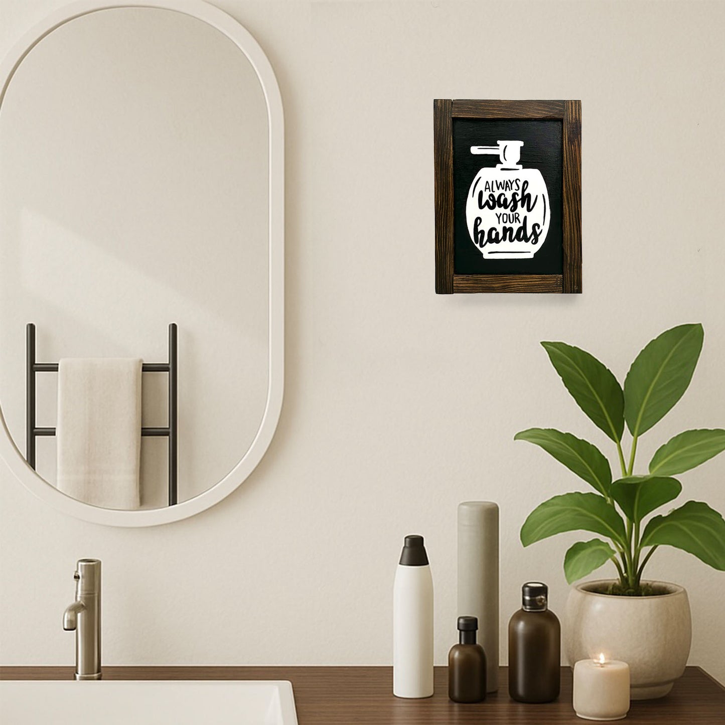Always Wash Your Hands Hand-Painted Wooden Washroom Frame