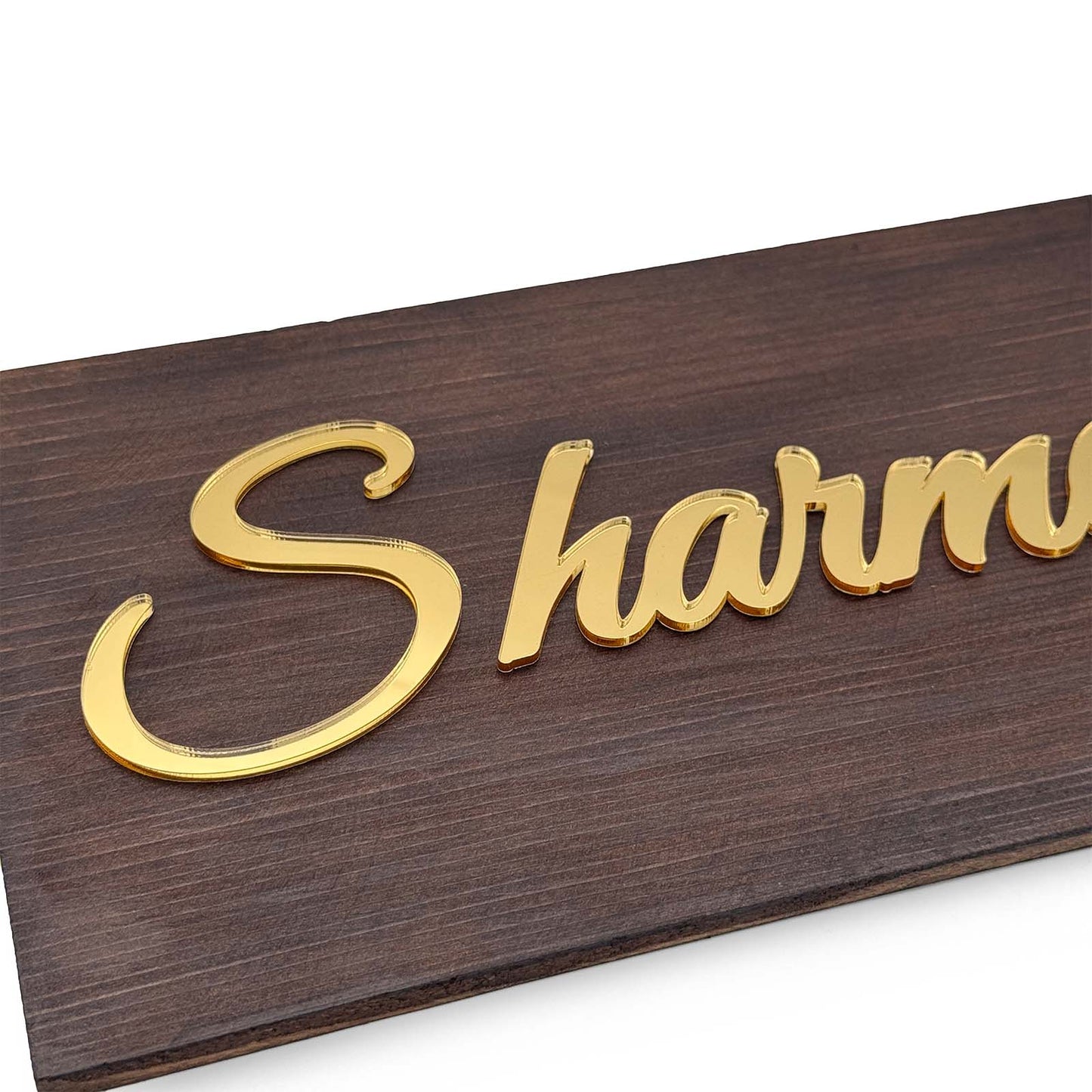 Rectangular Hand-Painted Wooden Name Plate For Home - Wooden Finish
