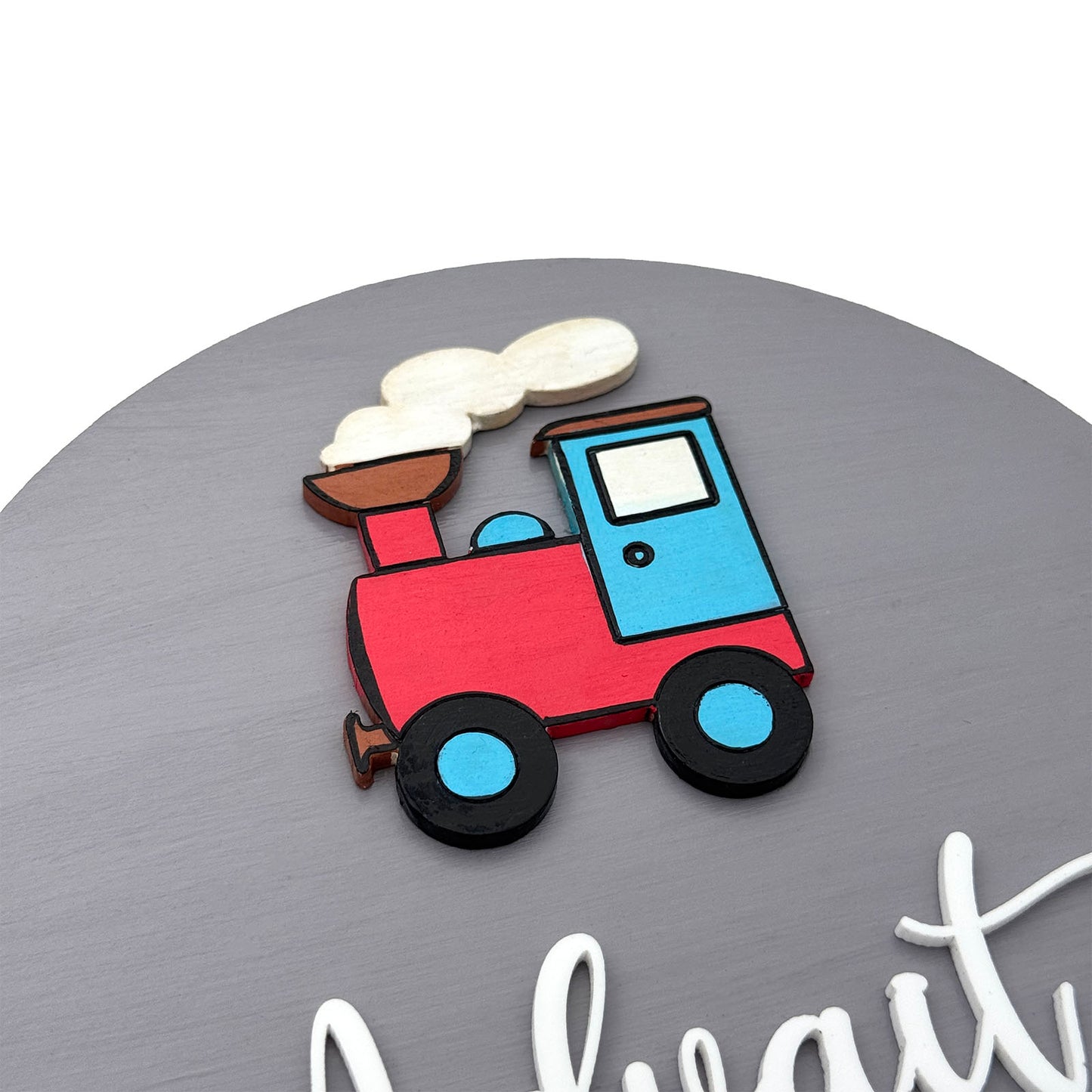 Train Themed Hand-Painted Wooden Mini Kids Name Plate