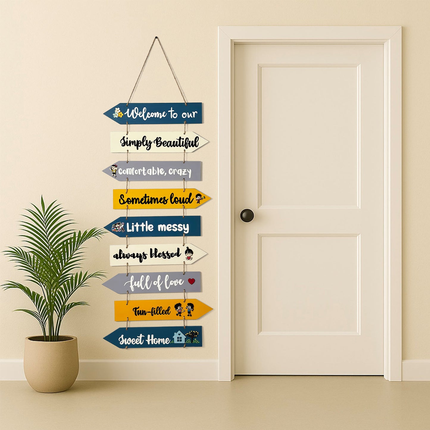 Welcome To Our Home Hand-Painted Wooden Arrow Plank Wall Hanging - Design 13