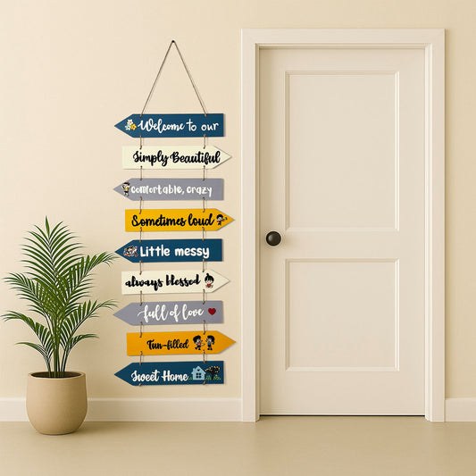 Welcome To Our Home Hand-Painted Wooden Arrow Plank Wall Hanging - Design 13
